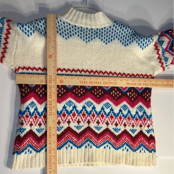 LOFT Fair Isle Pink Blue Mock Neck Sweater M - Picture 7 of 9